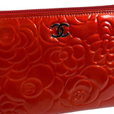 Chanel Red Patent Leather Embossed Camellia Zip-Around Wallet 2010