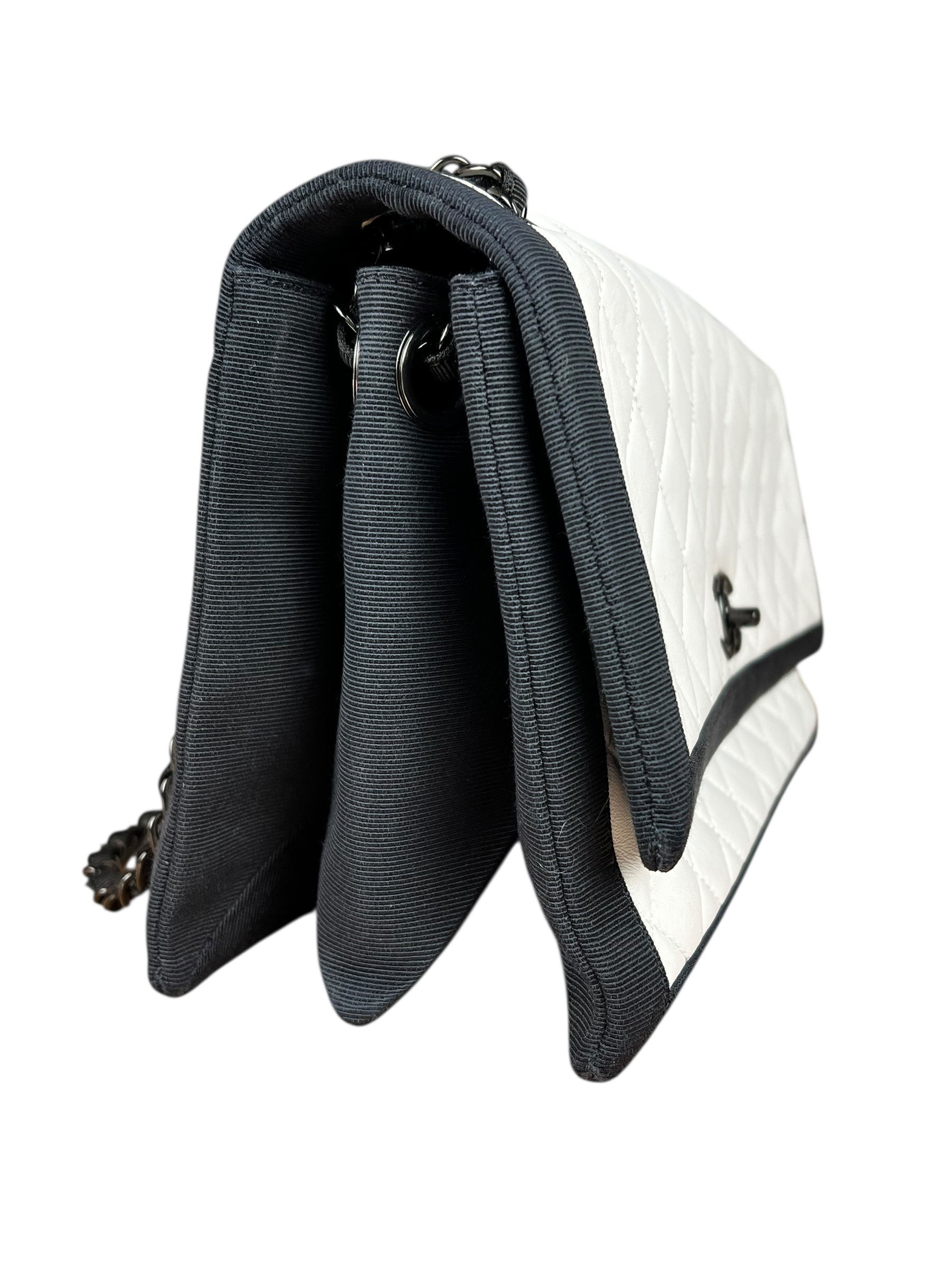 Chanel Quilted Two Tone Leather Flap Bag White