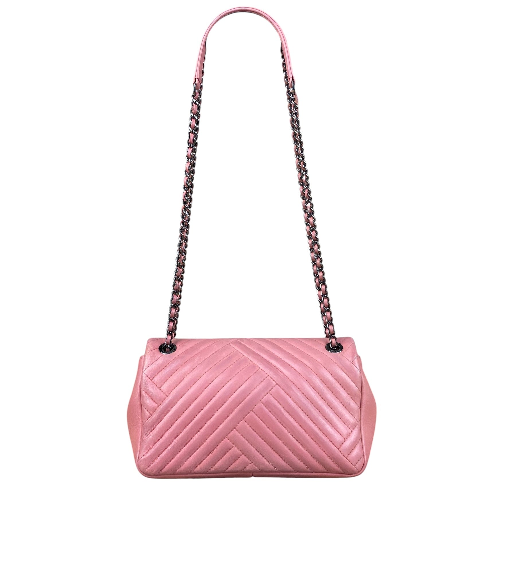 Chanel Pink Chevron Lambskin Flap Bag 2015