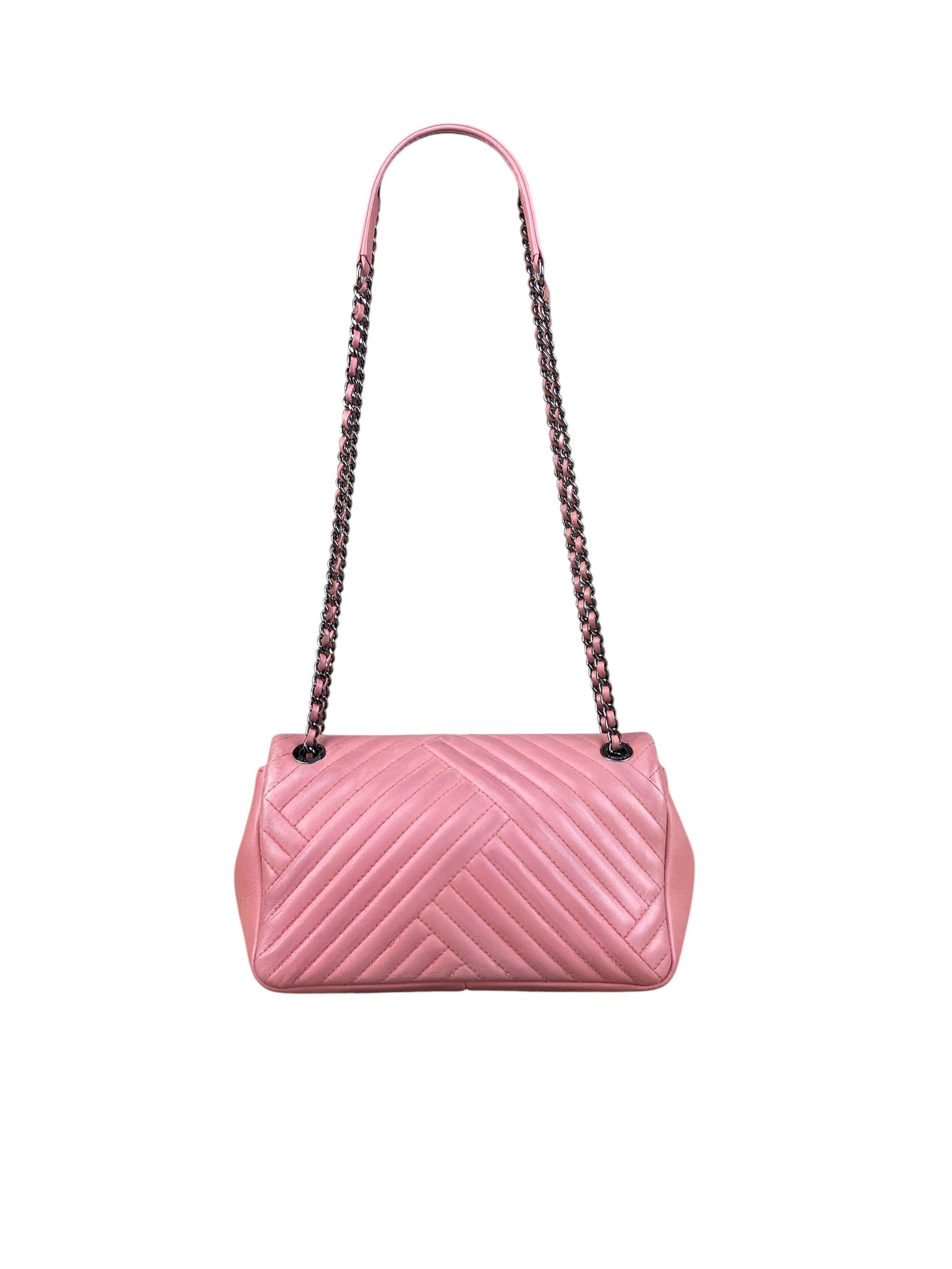 Chanel Pink Chevron Lambskin Flap Bag 2015