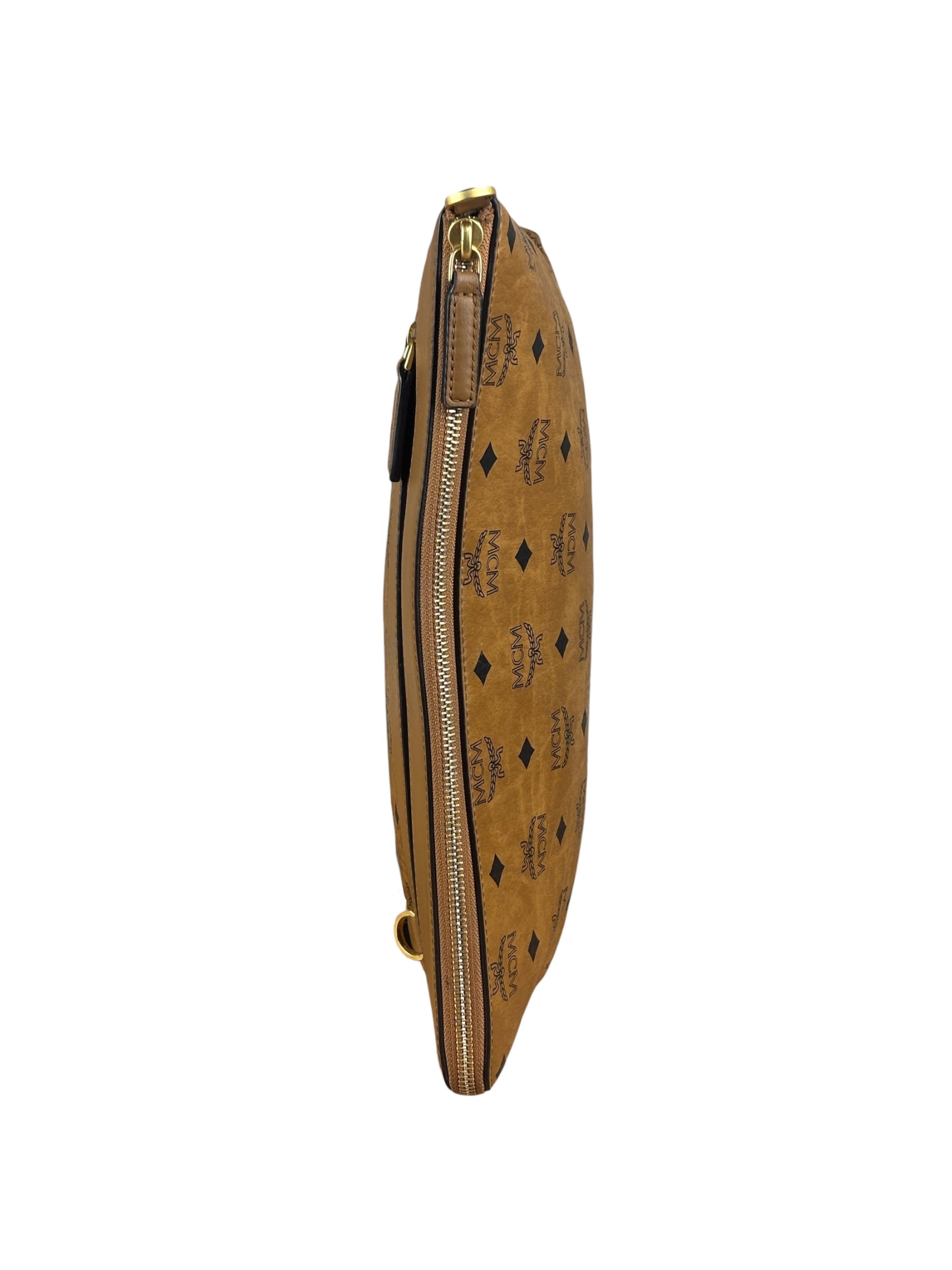 MCM Visetos Brown Leather Diamond Wristlet Flat Pouch
