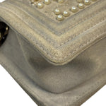Chanel Grey Suede Beaded Pearl/Bead Boy Flap 2014