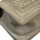 Chanel Grey Suede Beaded Pearl/Bead Boy Flap 2014