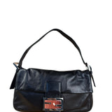 Fendi Vintage Black Leather Marble Buckle Baguette