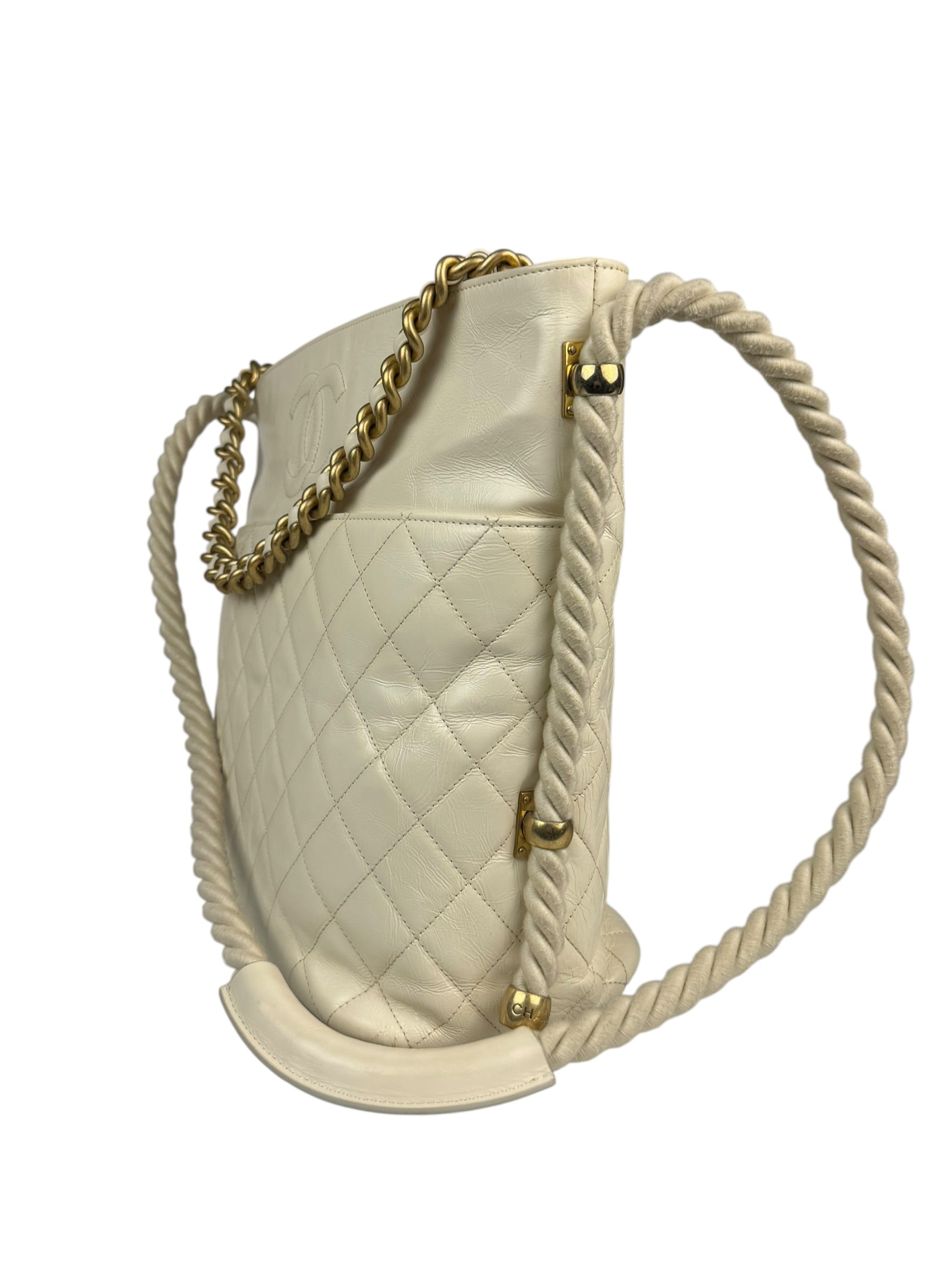 Chanel Ivory Crumpled Leather Vogue Rope Hobo Bag 2019