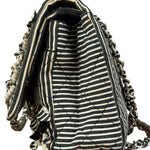 Chanel Black/White Sequin Stripped Medium Double Flap Shoulder Bag