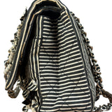 Chanel Black/White Sequin Stripped Medium Double Flap Shoulder Bag