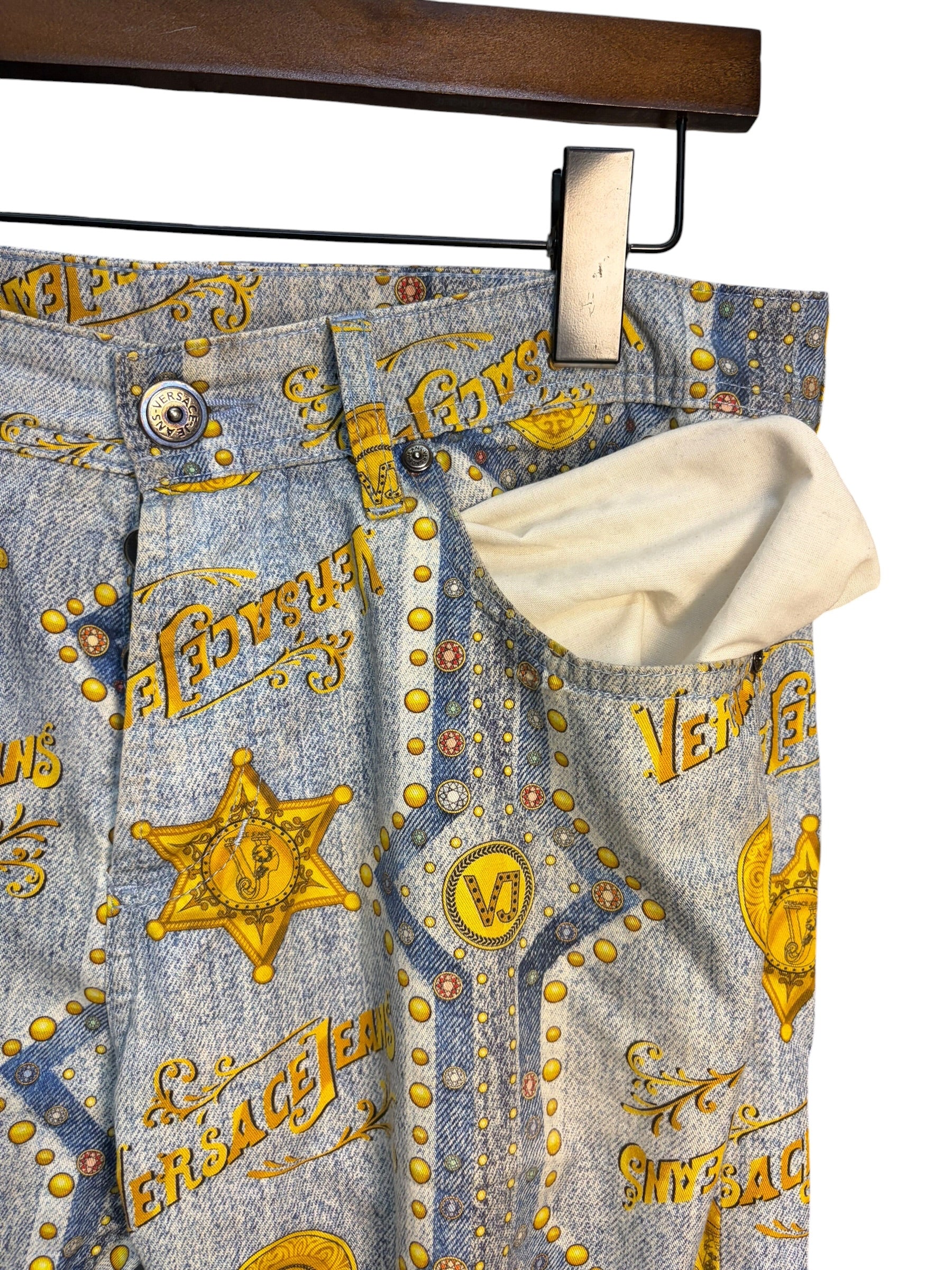 Versace Blue Logo Print Denim Jeans