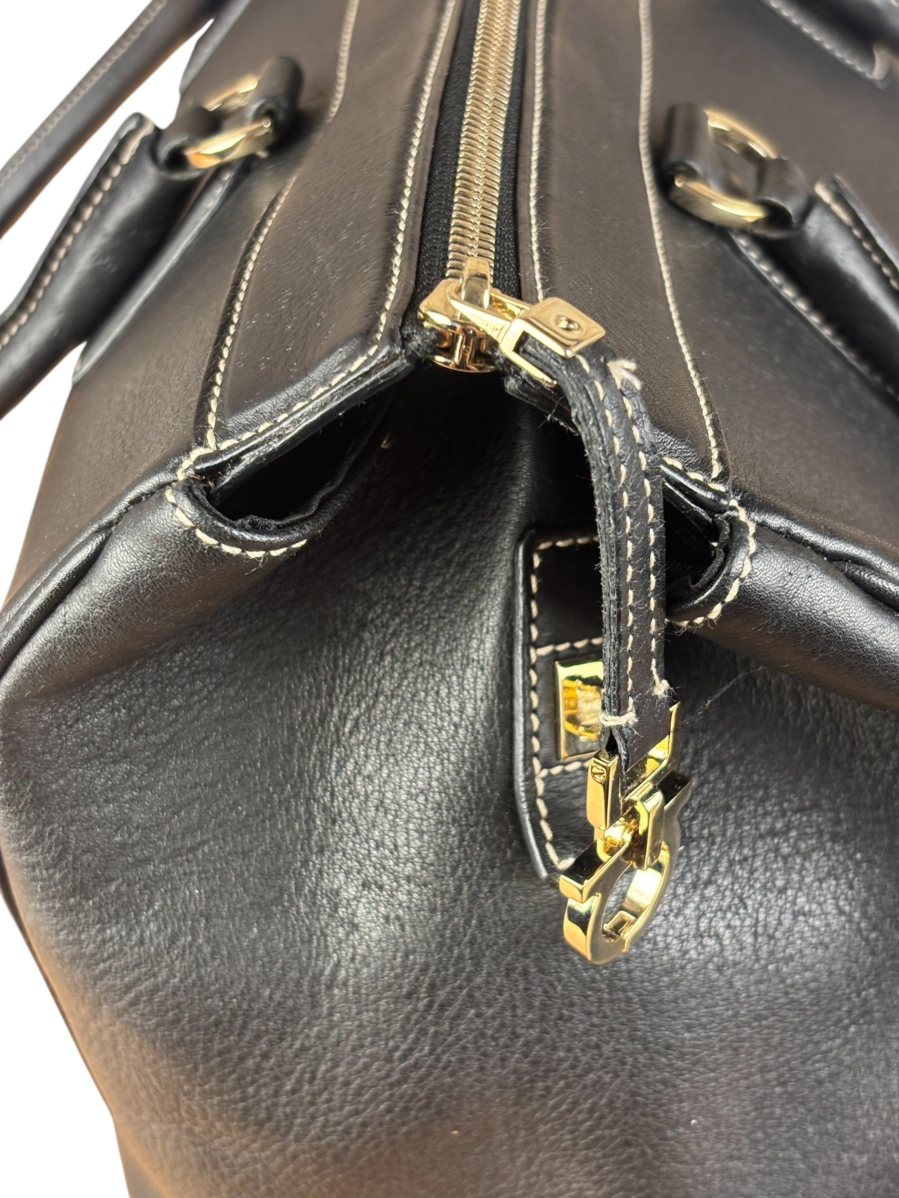 Salvatore Ferragamo Vintage Black Pebbled Leather Tote Bag