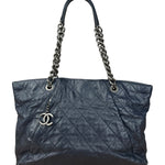 Chanel Dark Navy Quilted Leather Coco Pleats Chain Tote 2012