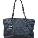 Chanel Dark Navy Quilted Leather Coco Pleats Chain Tote 2012