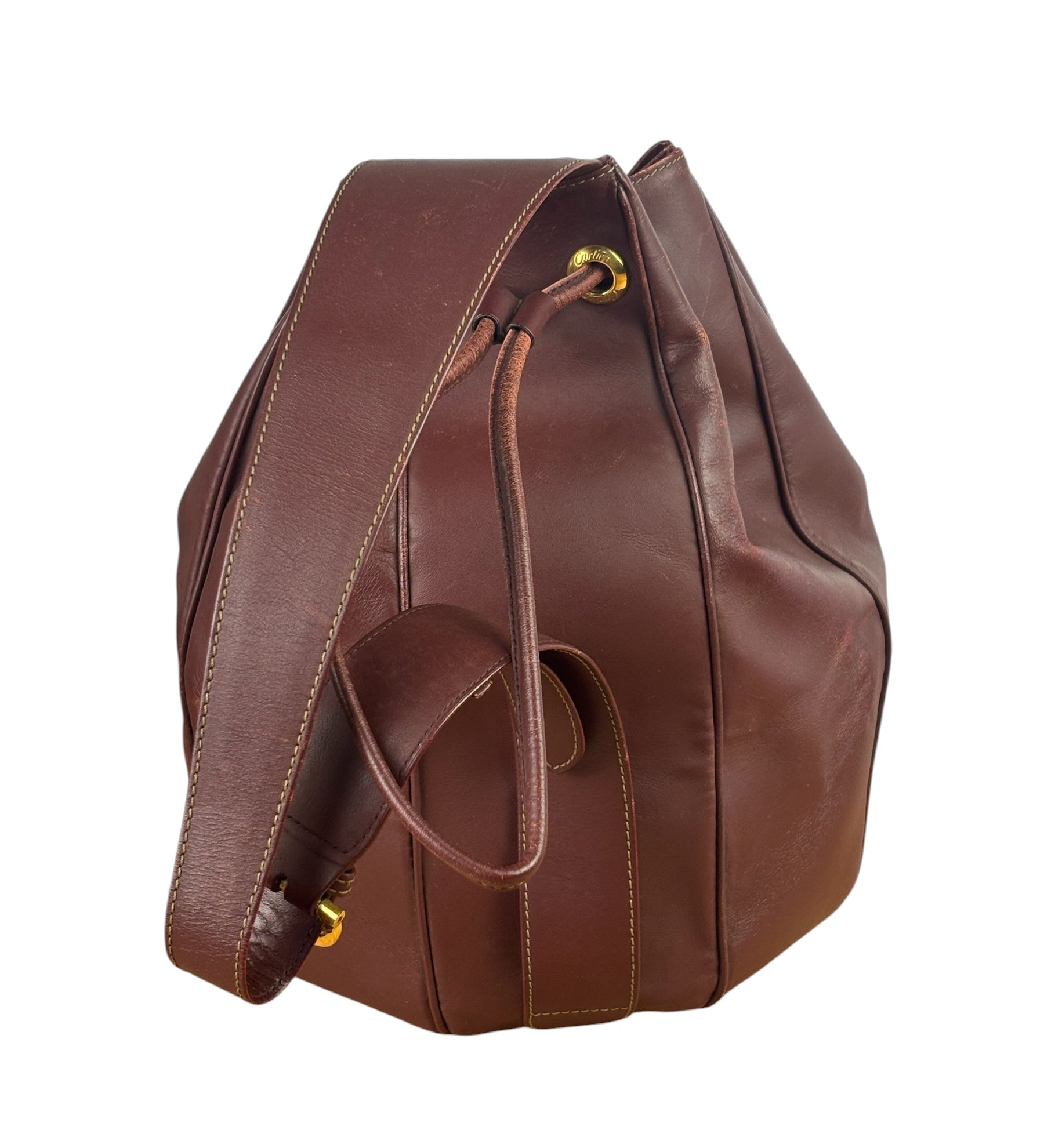 Cartier Vintage Burgundy Leather Must De Cartier Bucket Bag