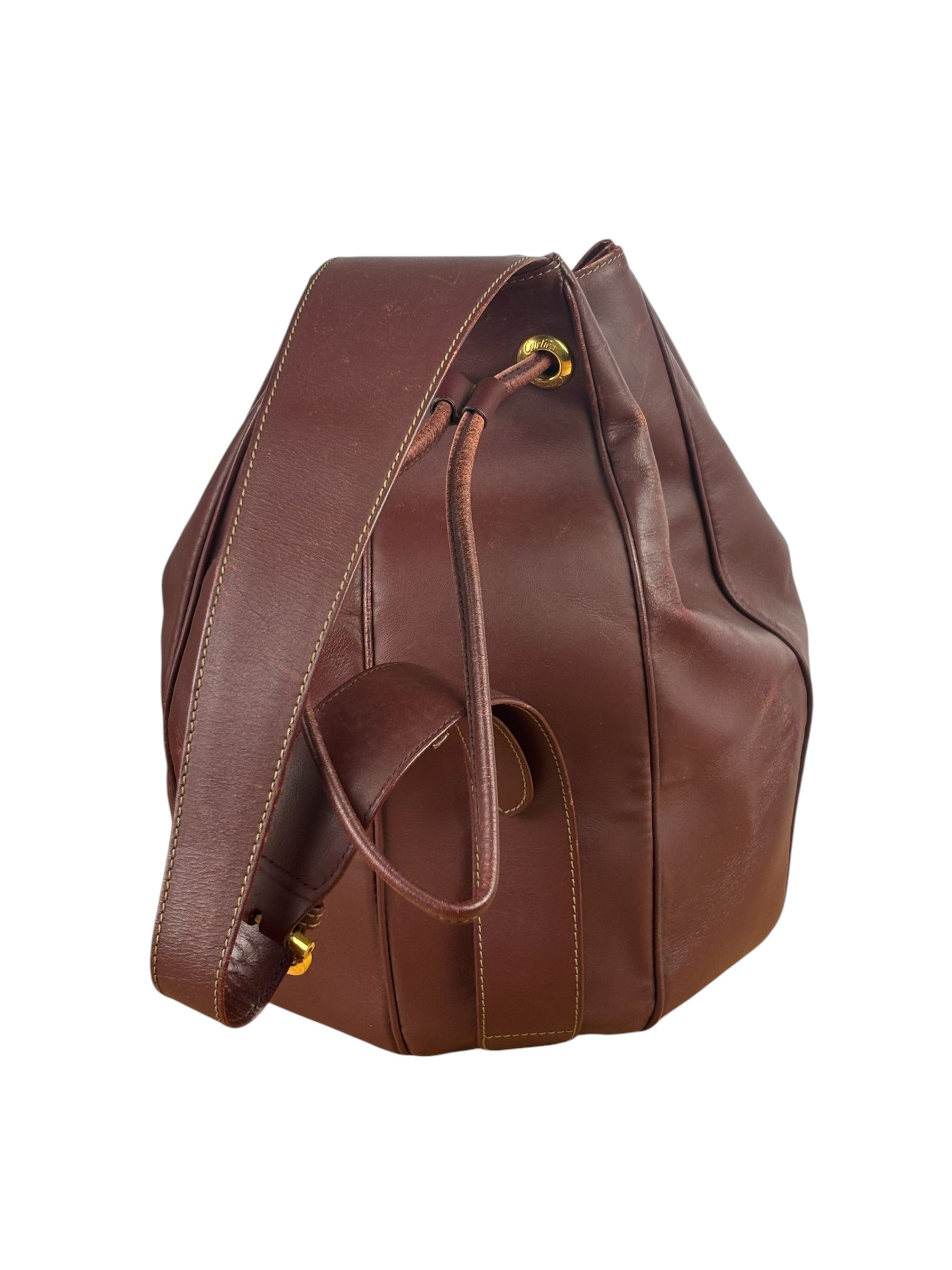 Cartier Vintage Burgundy Leather Must De Cartier Bucket Bag
