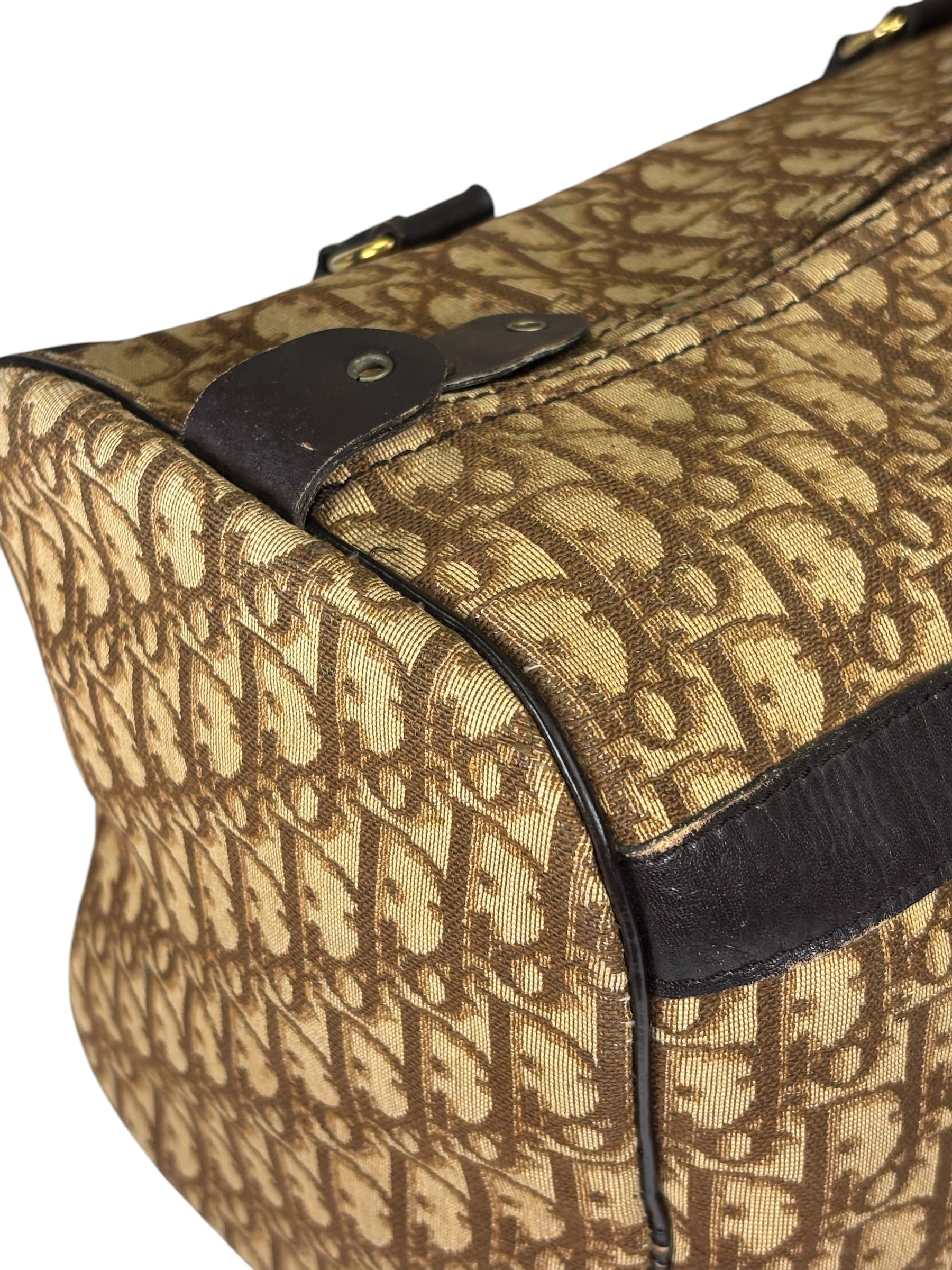 Christian Dior Brown Leather Trim Trotter Boston Handbag