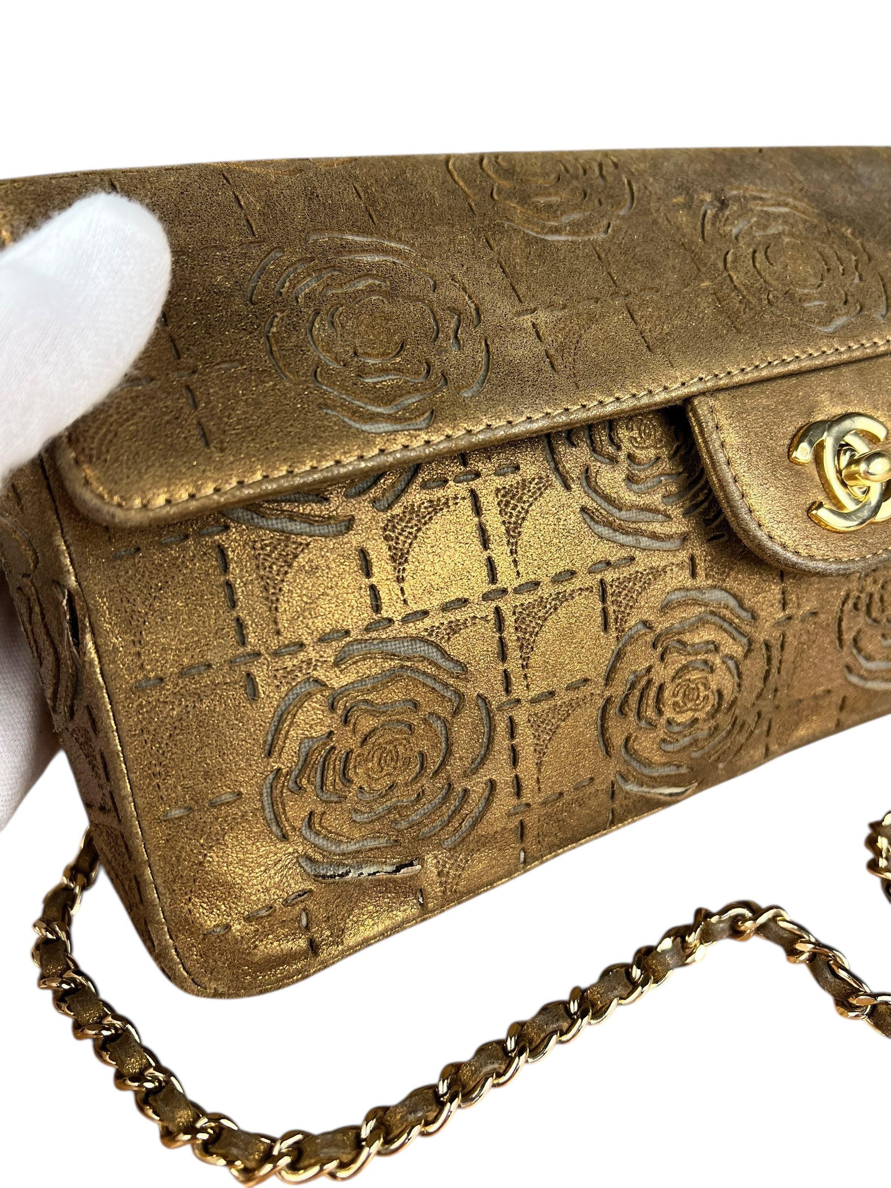 Chanel 2002 Gold Retro Tale East West Chain Flap