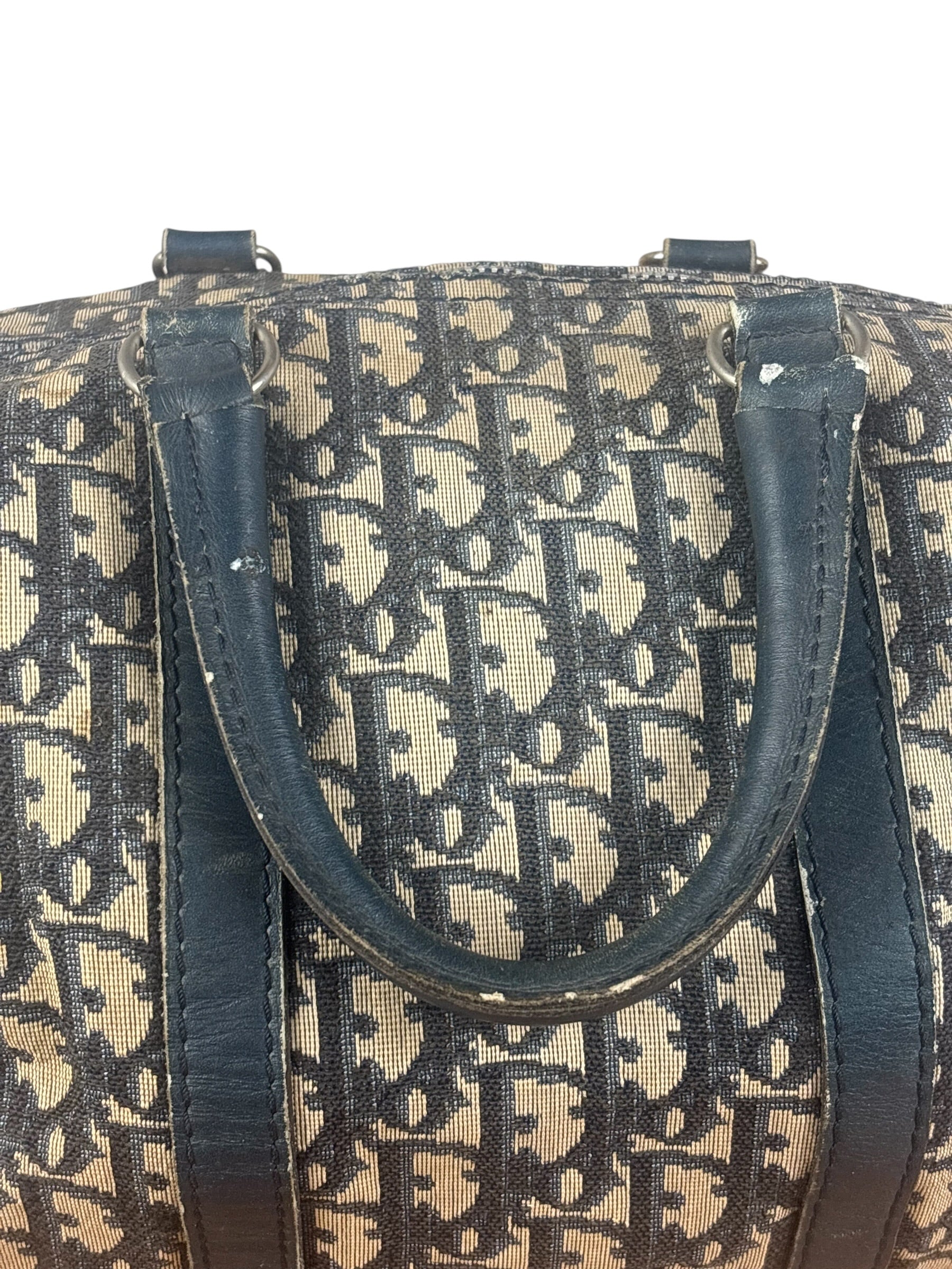 Christian Dior Vintage Navy Blue Trotter Oblique Bowling Boston Hand Bag