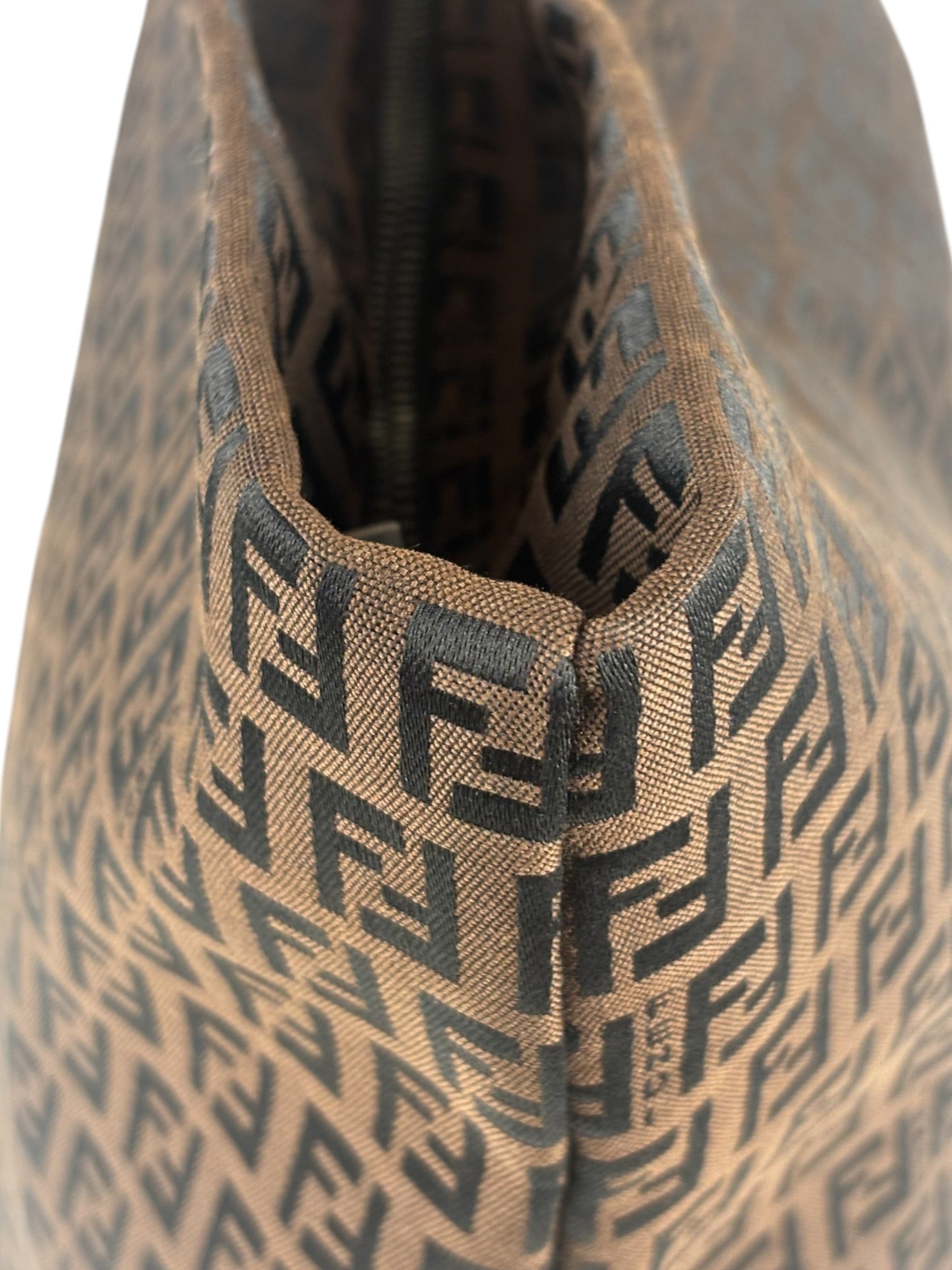 Fendi FF Vintage Brown Zucca Print Zip Shoulder Tote