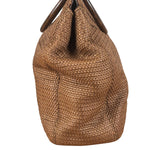 Chanel Vintage Brown Woven Straw Raffia Wooden Top Handle Handbag 2001