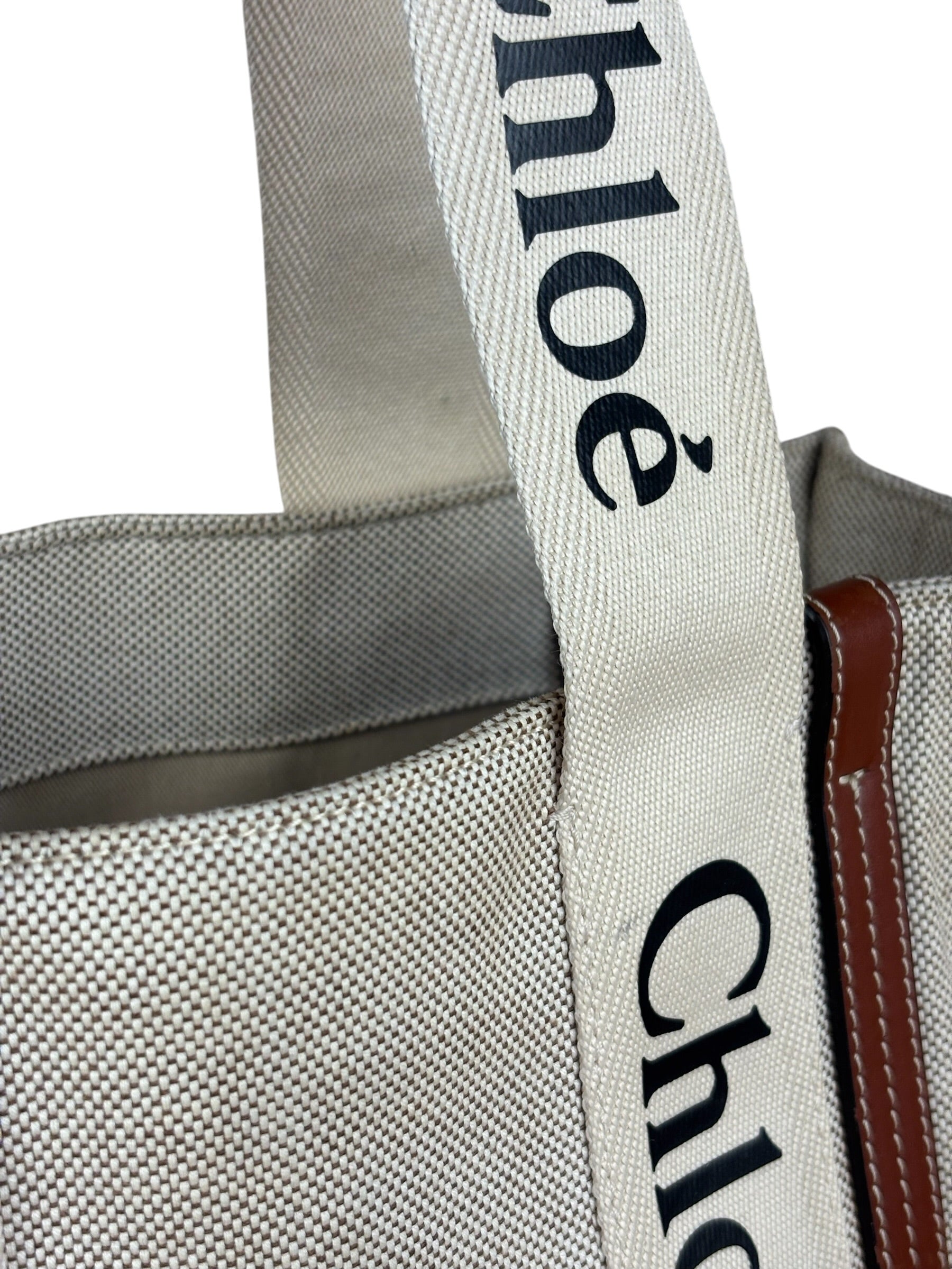 Chloe Leather Trim Woody Medium Tote Bag