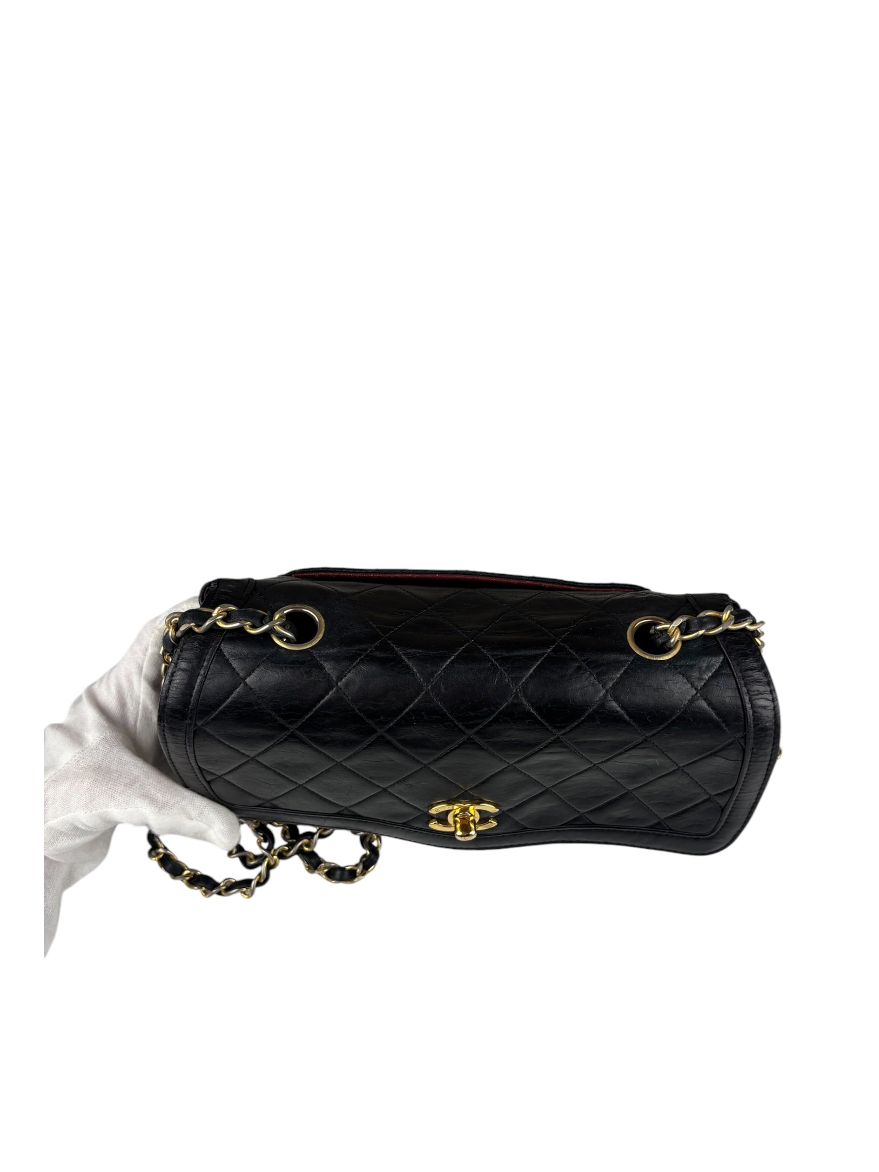 Chanel Vintage Black Leather Double Flap Shoulder Bag 1999