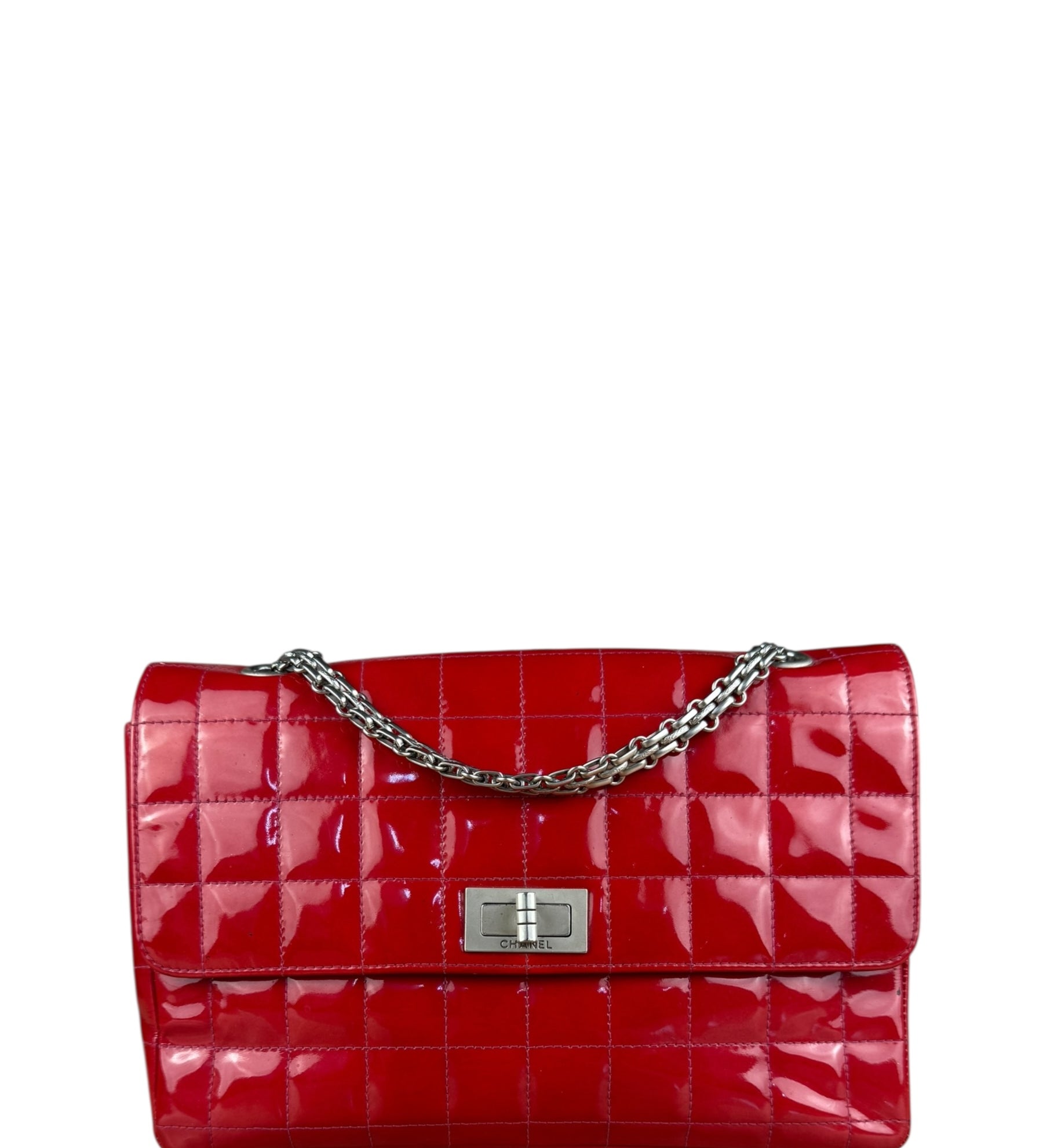Chanel Red Patent Chocolate Bar Chain Flap Bag 2000