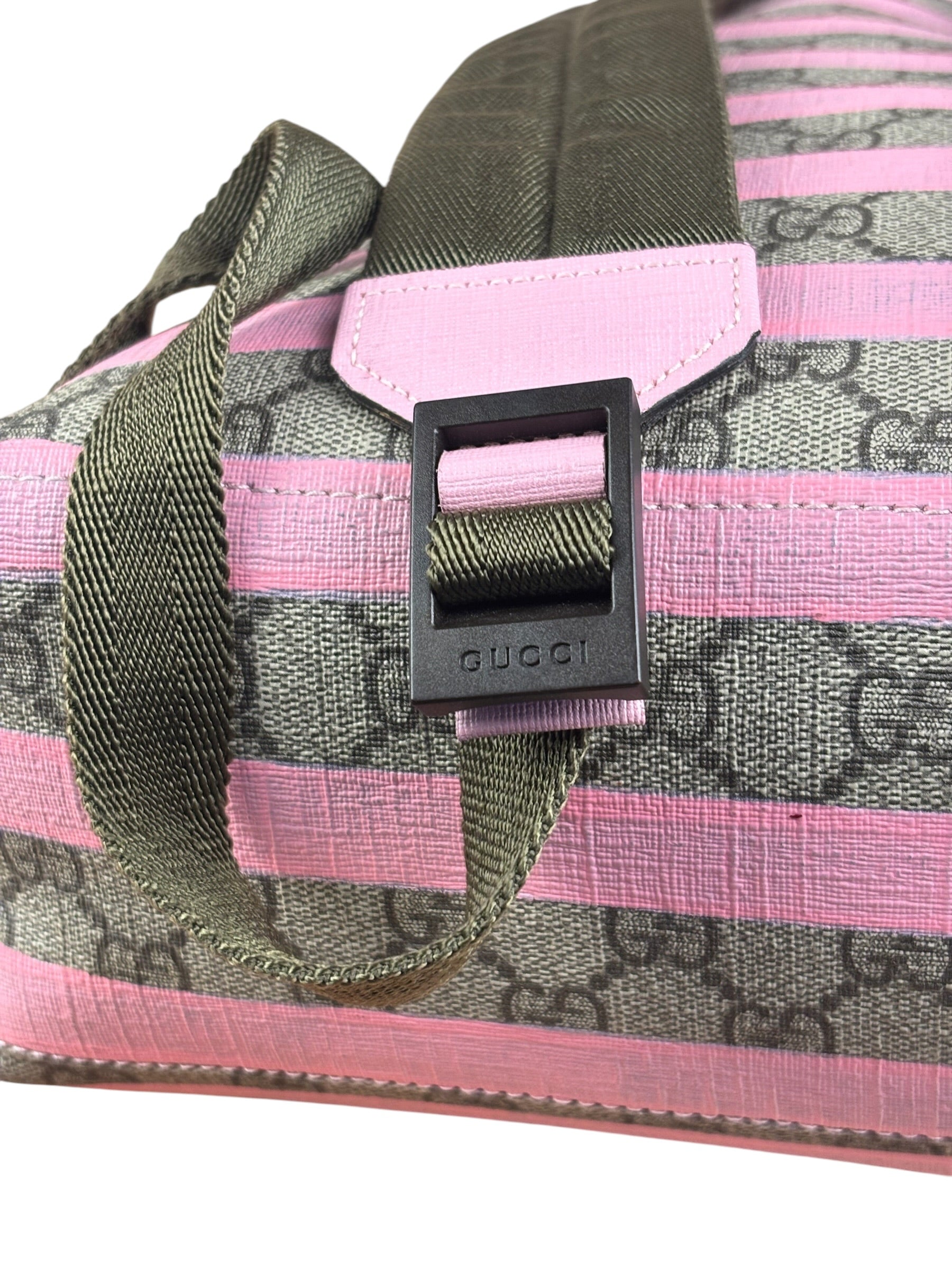 Gucci Pink Stripped Kids GG Supreme Canvas Backpack