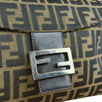 Fendi Brown Leather Trim Zucca FF Monogram Baguette