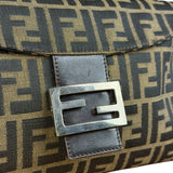 Fendi Brown Leather Trim Zucca FF Monogram Baguette