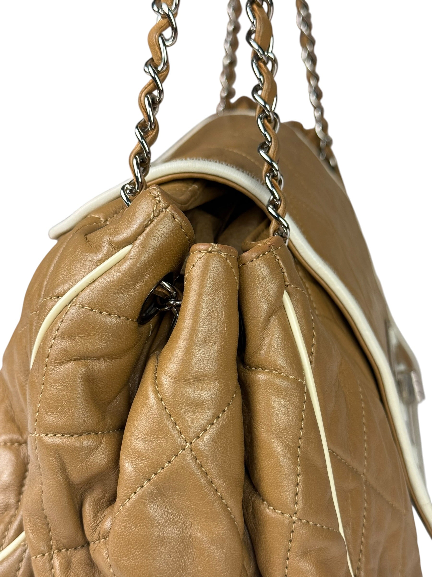 Chanel East/West Accordion Chain Beige Flap Bag 2008