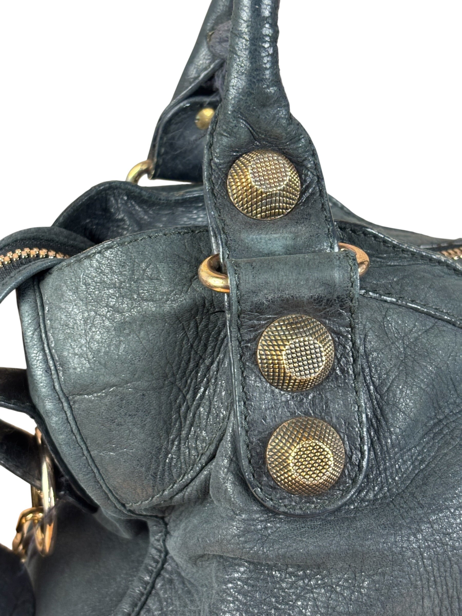 Balenciaga Black Leather Giant Gold City Two-Way Bag 21