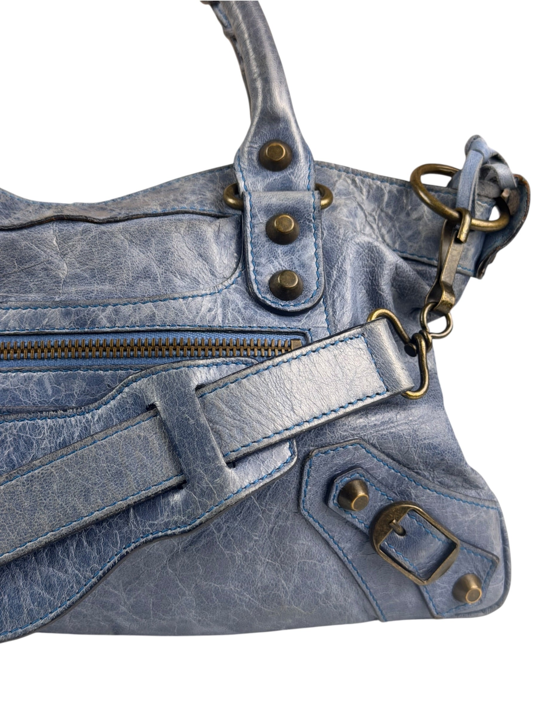 Balenciaga Blue Leather Two-Way First City Bag
