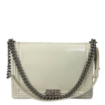 Chanel White Brushed Leather L Boy Bag 2012