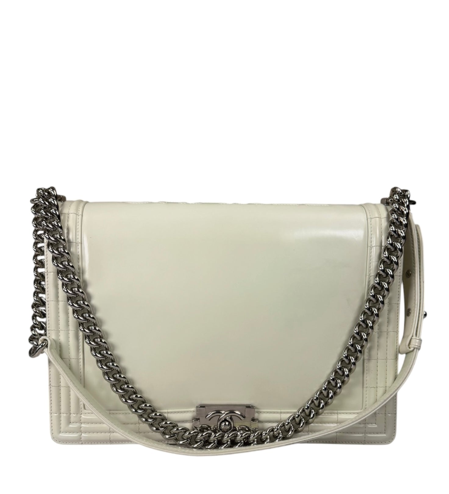 Chanel White Brushed Leather L Boy Bag 2012