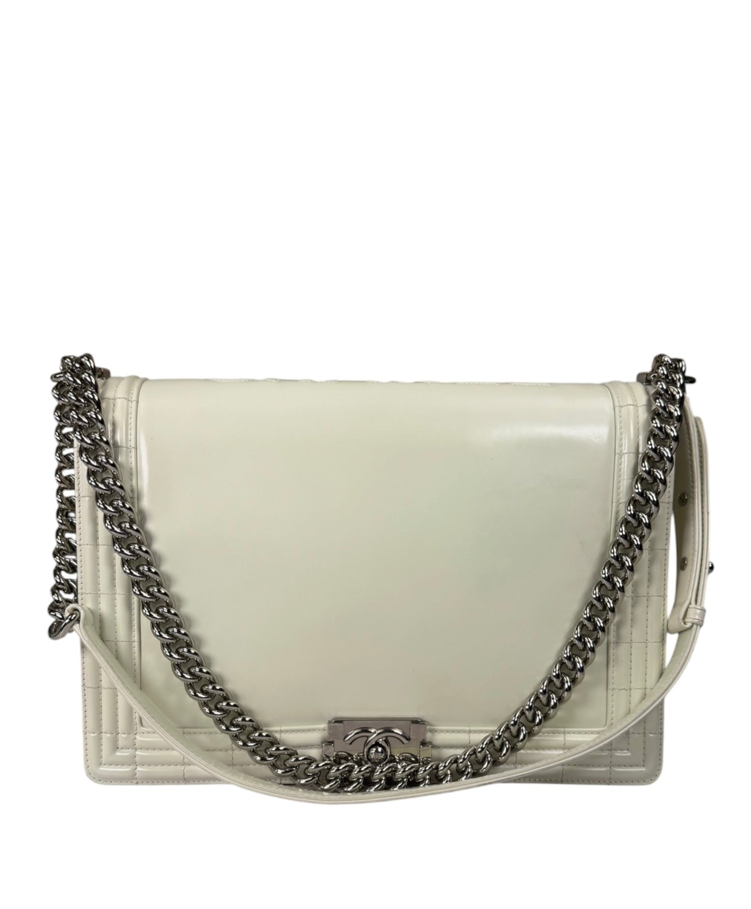 Chanel White Brushed Leather L Boy Bag 2012