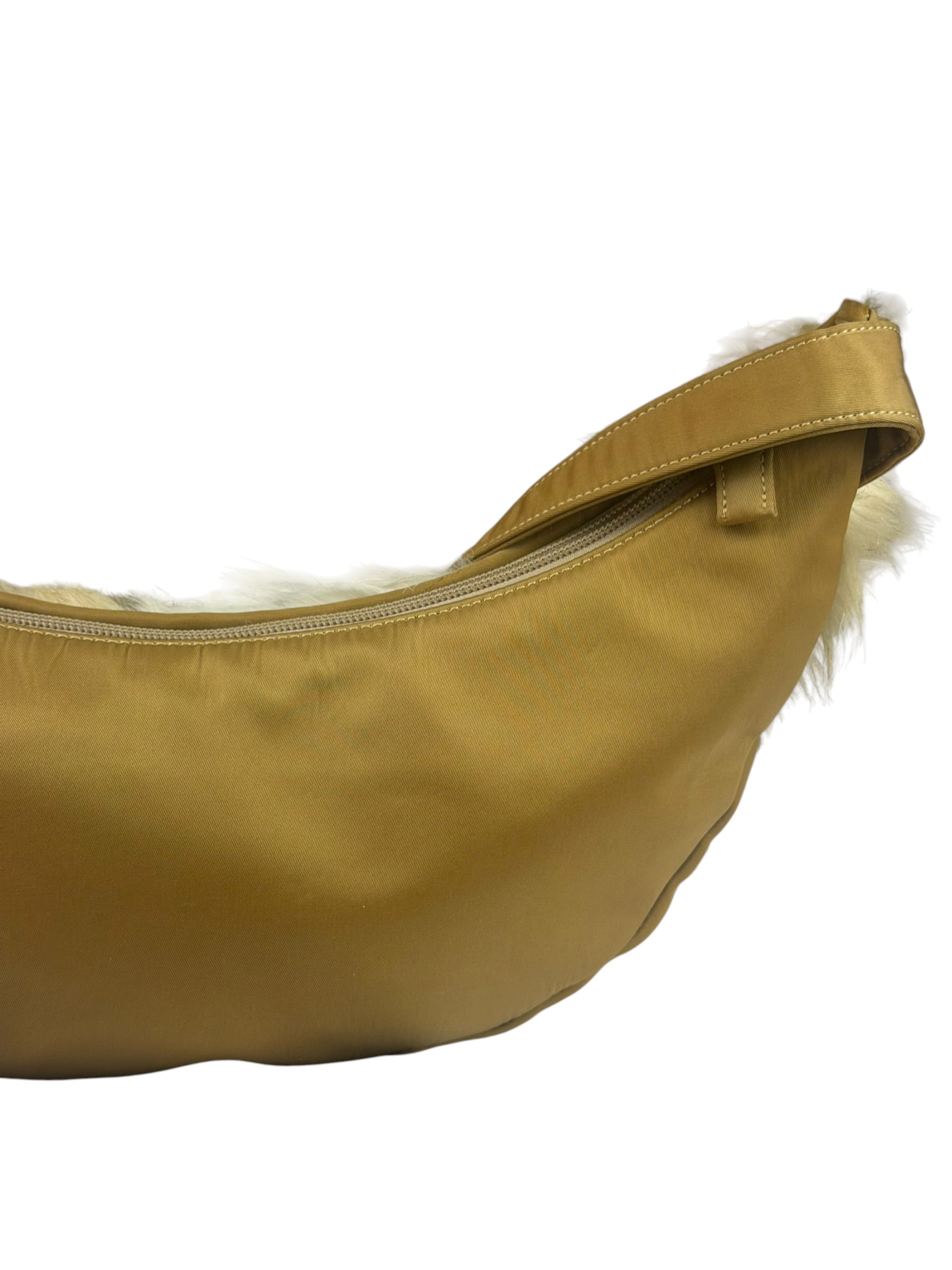 Burberrys Vintage Blue Label Beige Faux Fur Trimmed Shoulder Bag