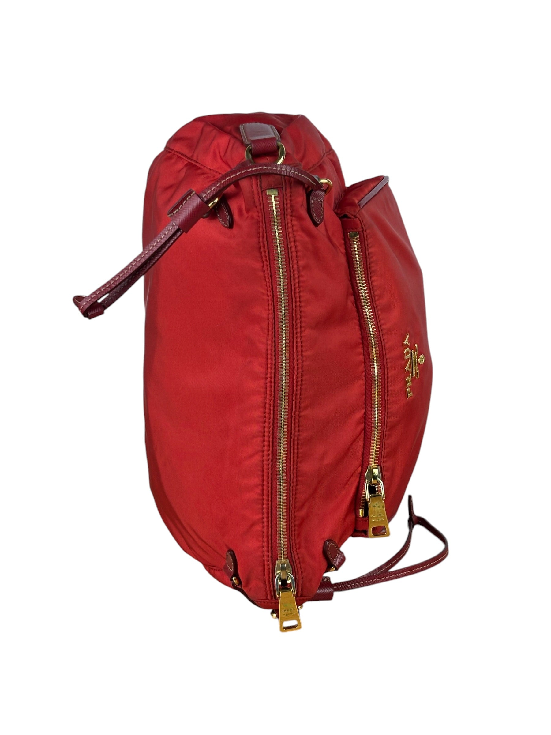 Prada Rosso Red Tessuto Nylon/Saffiano Leather Trim Shoulder Bag