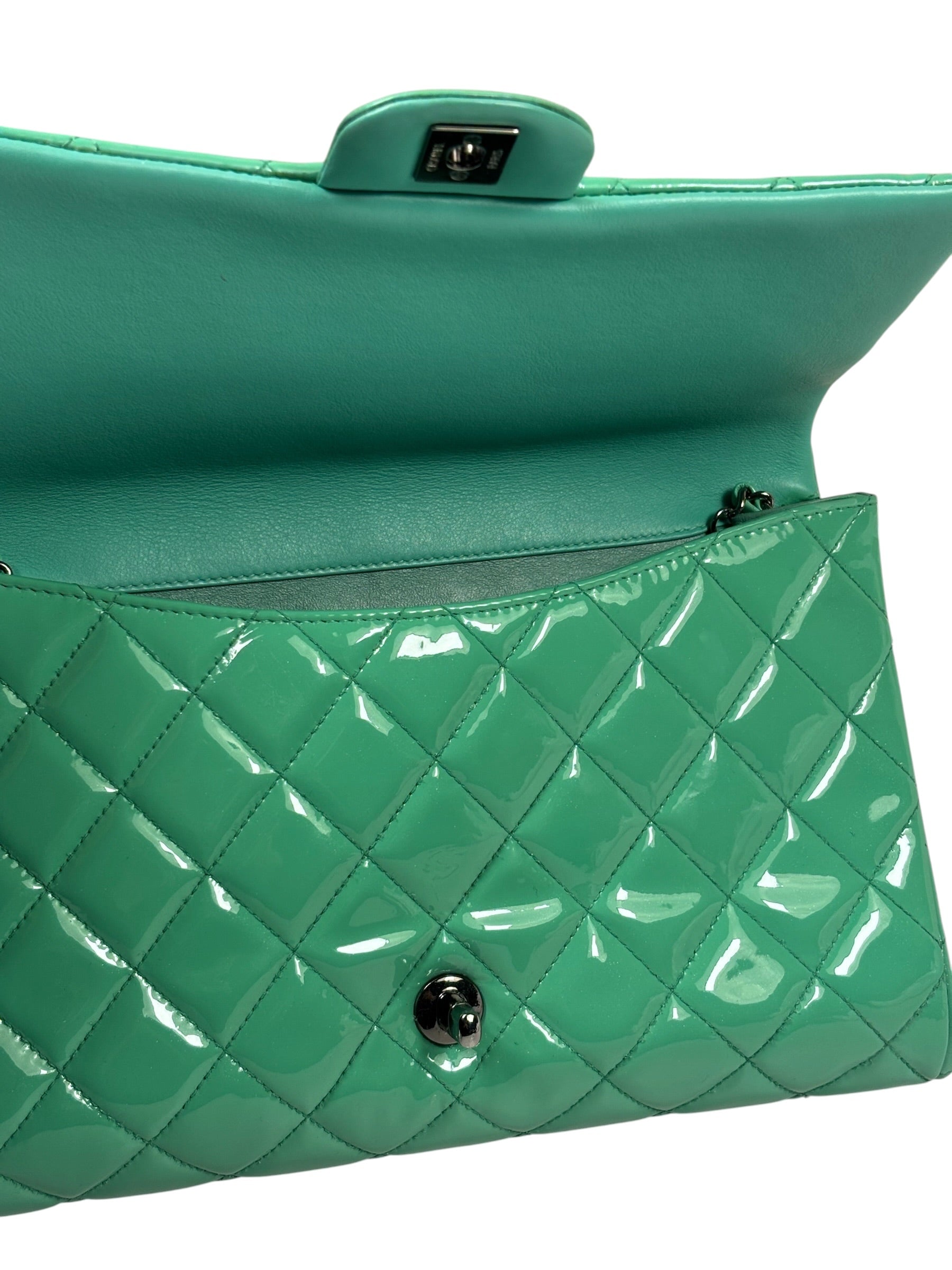 Chanel Green Quilted Patent Leather Flap Bag 2012