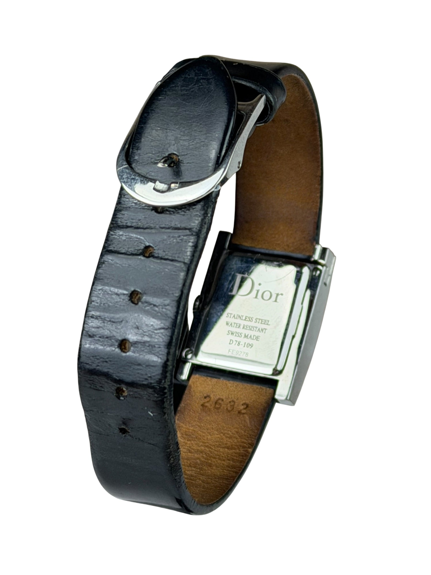 Dior Silver Dial Black Leather Strap D78-100