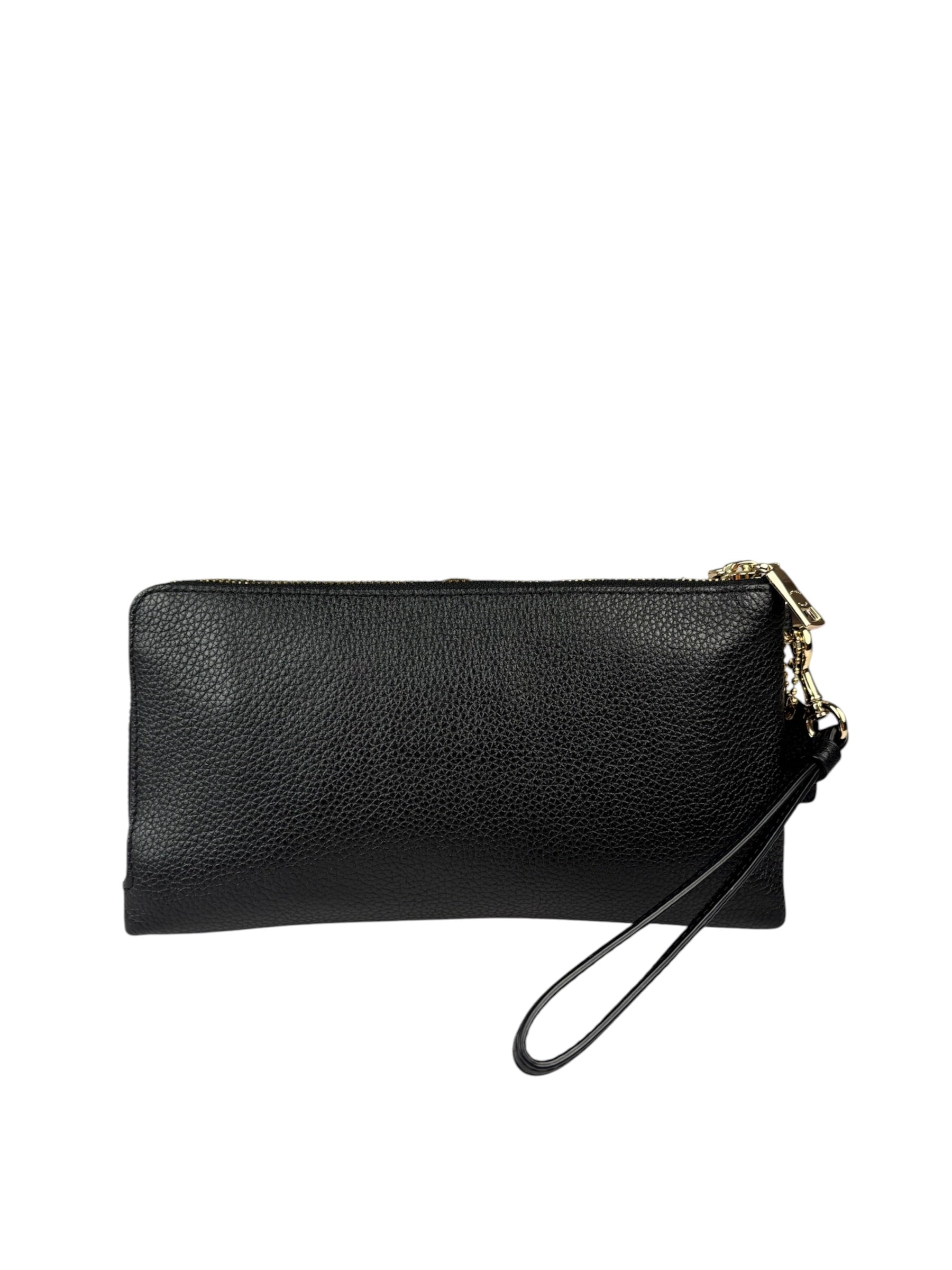 Coach Black Pebbled Leather Dual Zip Wristlet Wallet