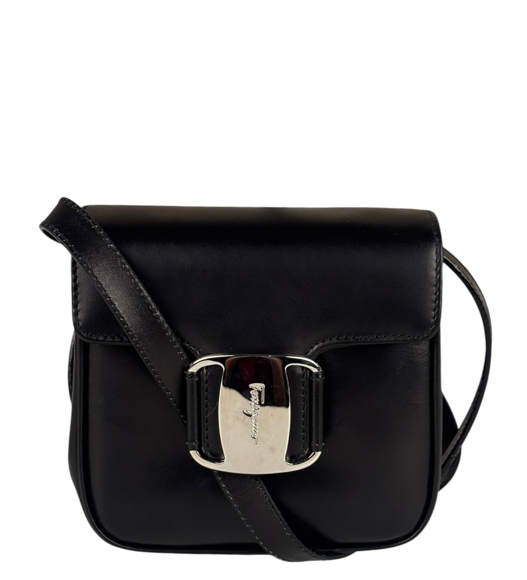 Ferragamo Black Leather Flap Mini Shoulder Bag