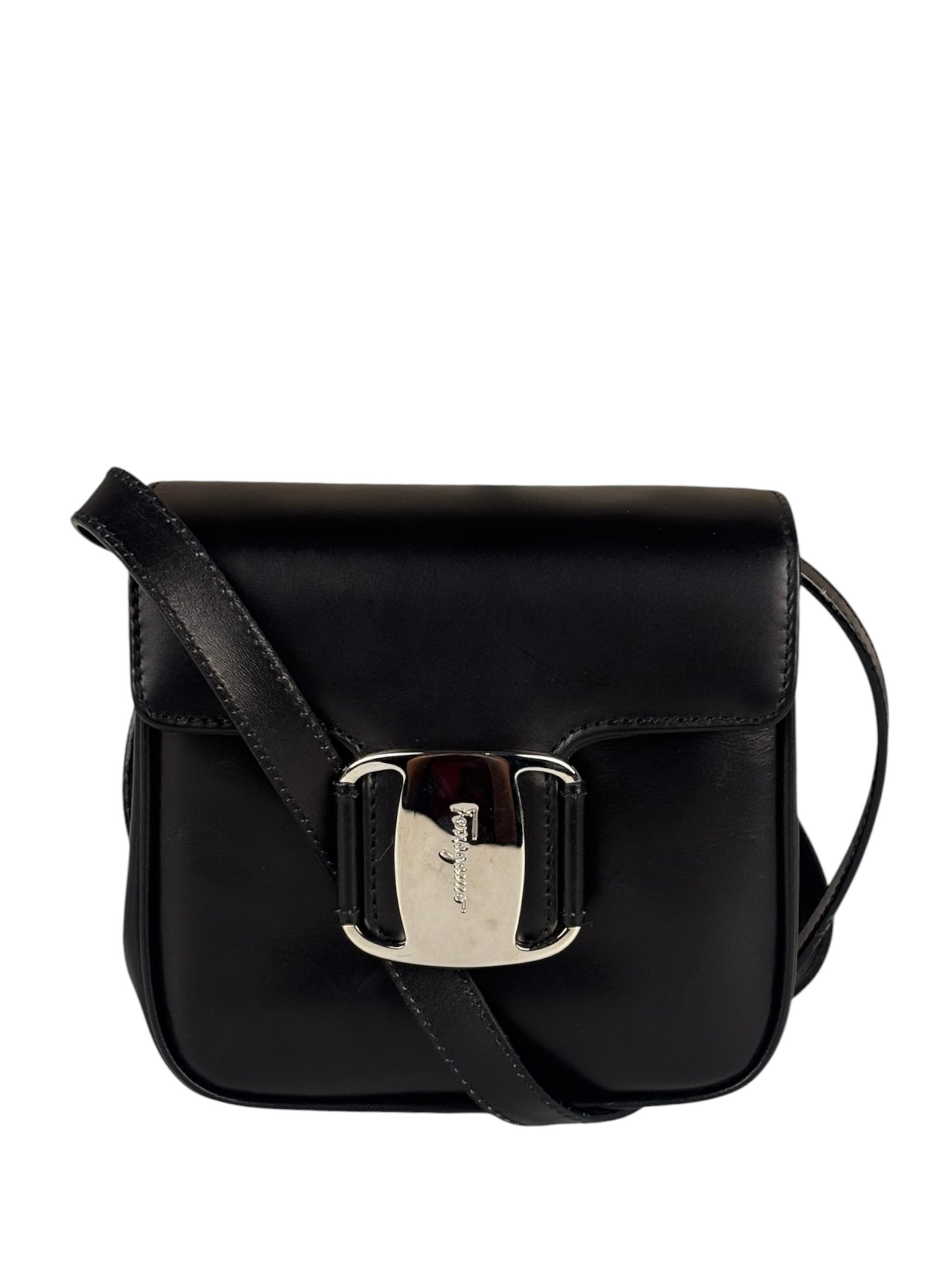 Ferragamo Black Leather Flap Mini Shoulder Bag