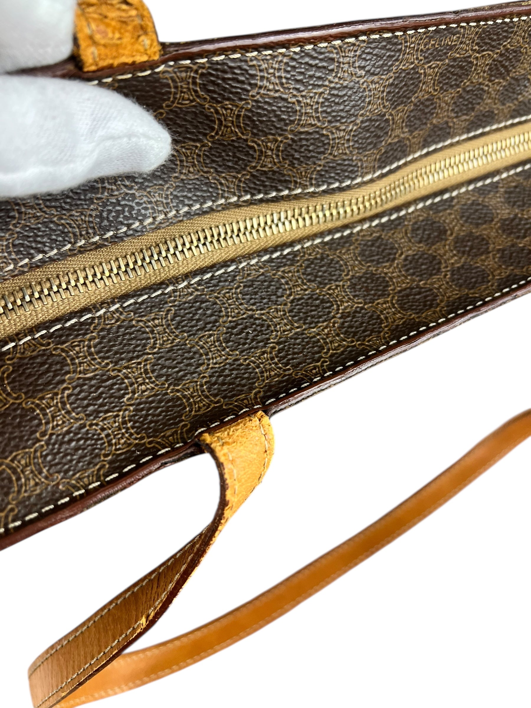 Celine Vintage Macadam Striped Shoulder Tote