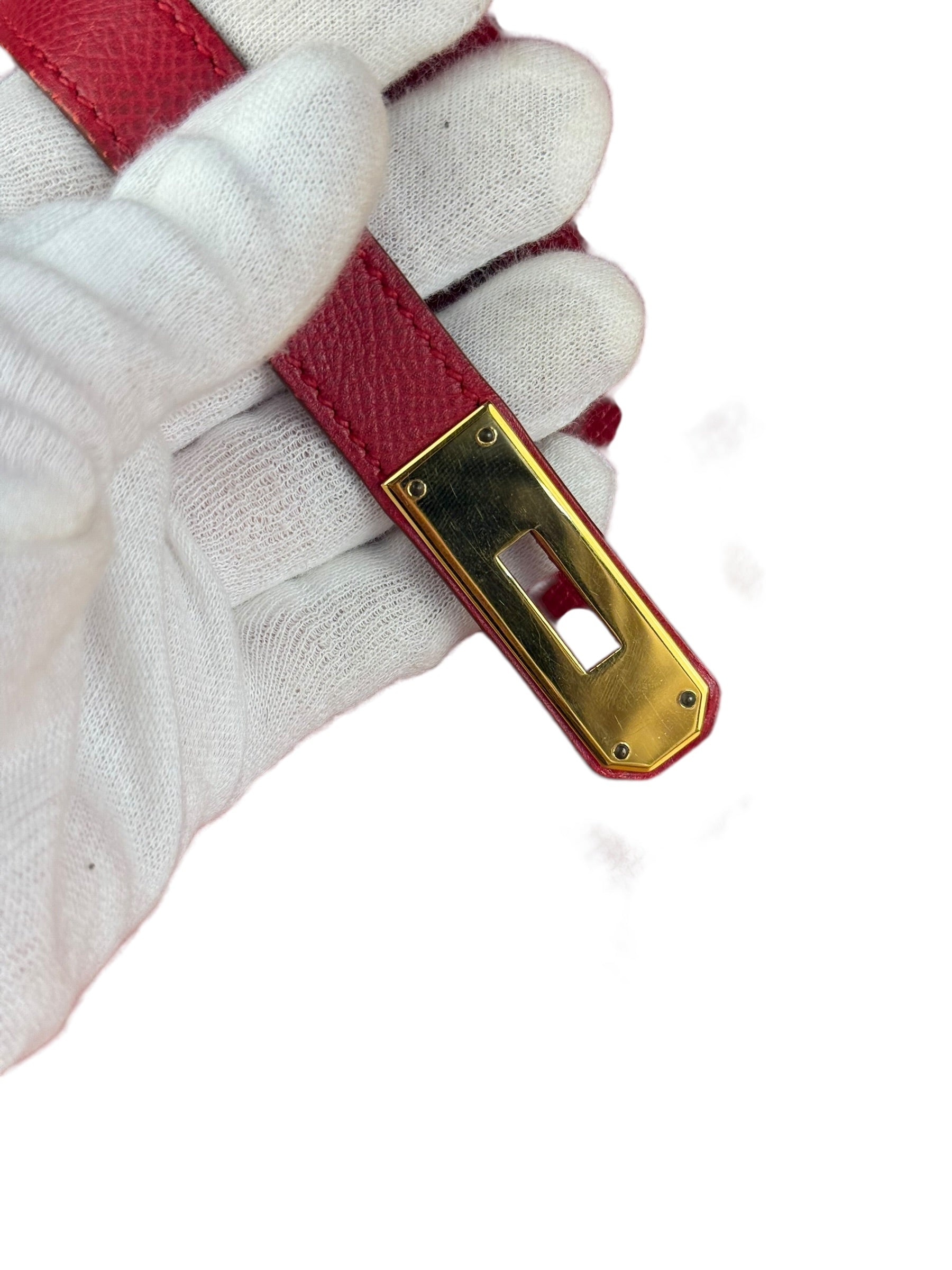 Hermes Kelly 32 Courchevel Rouge Vif Gold Handbag 1997