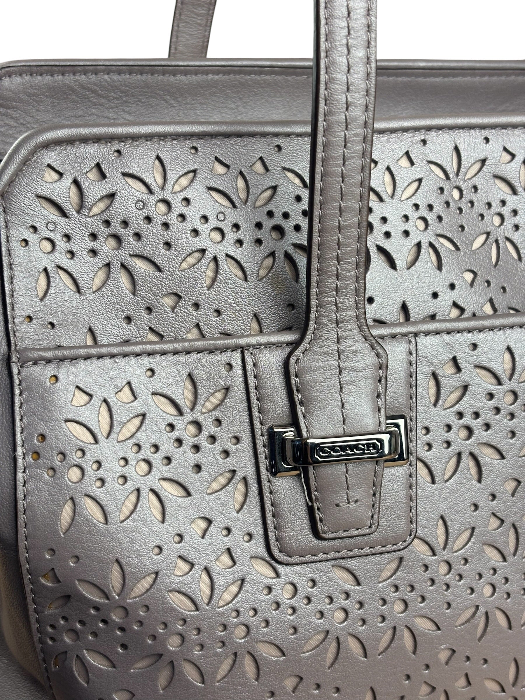 Coach Putty Grey Leather Taylor Eyelet Caryall Shoulder Bag
