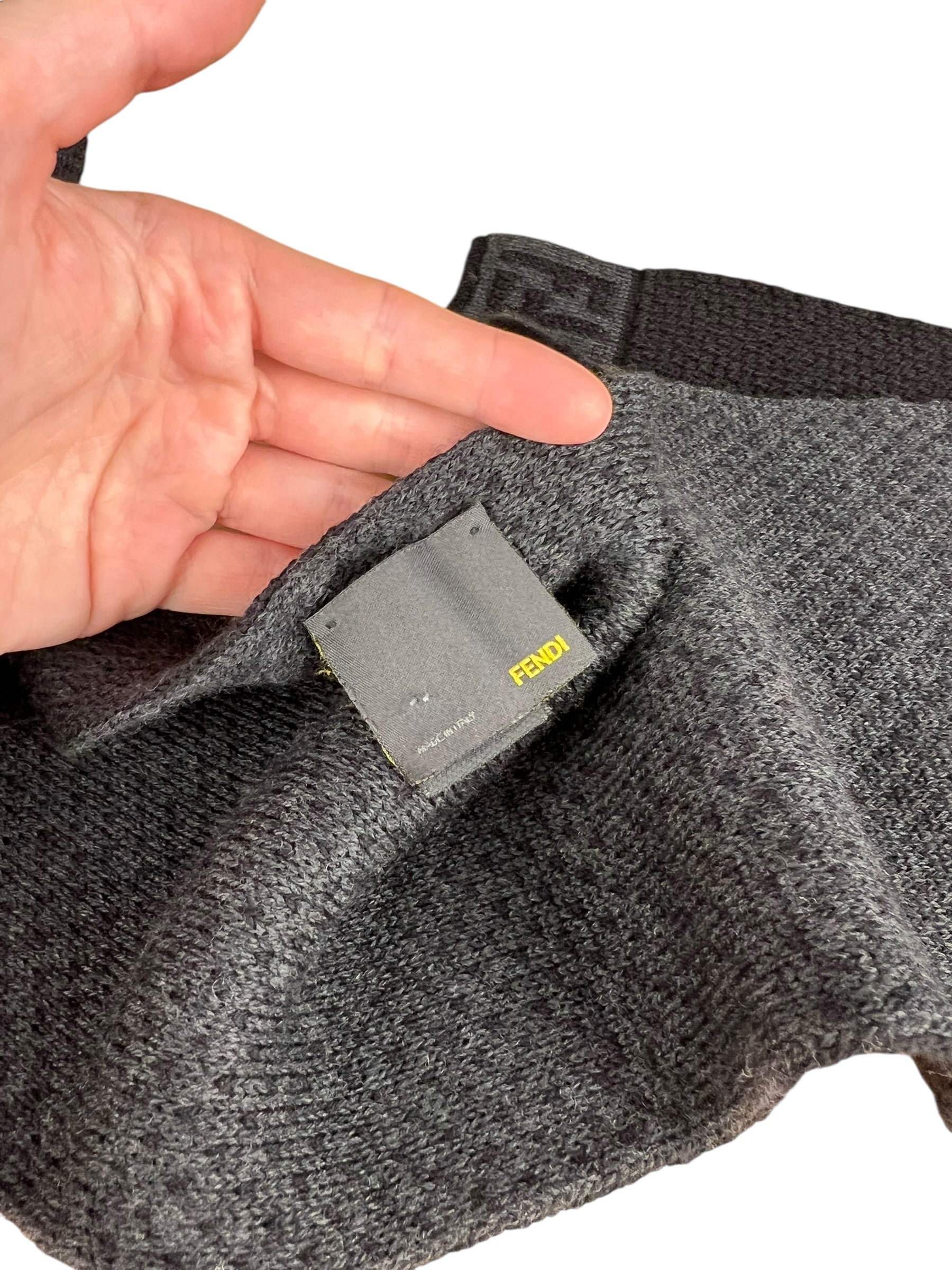 Fendi FF Logo Black Wool Scarf