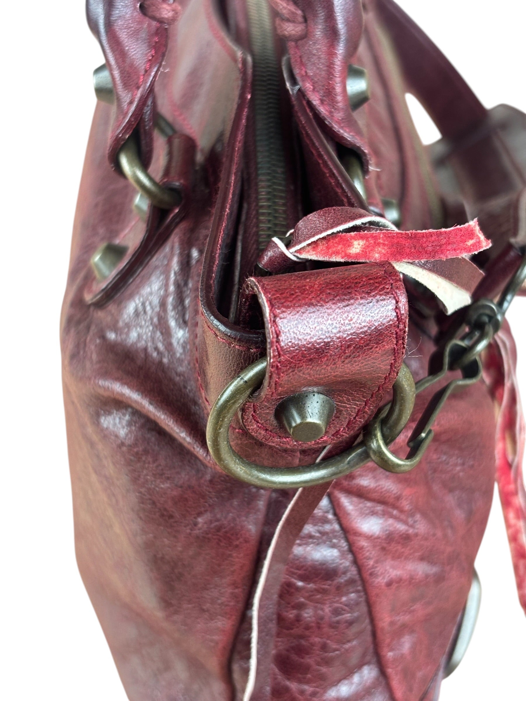 Balenciaga Vintage Burgundy Leather Moto City Two-Way Bag