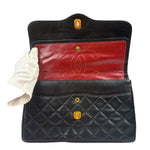 Chanel Vintage Black Quilted Leather Double Flap Bag 1995