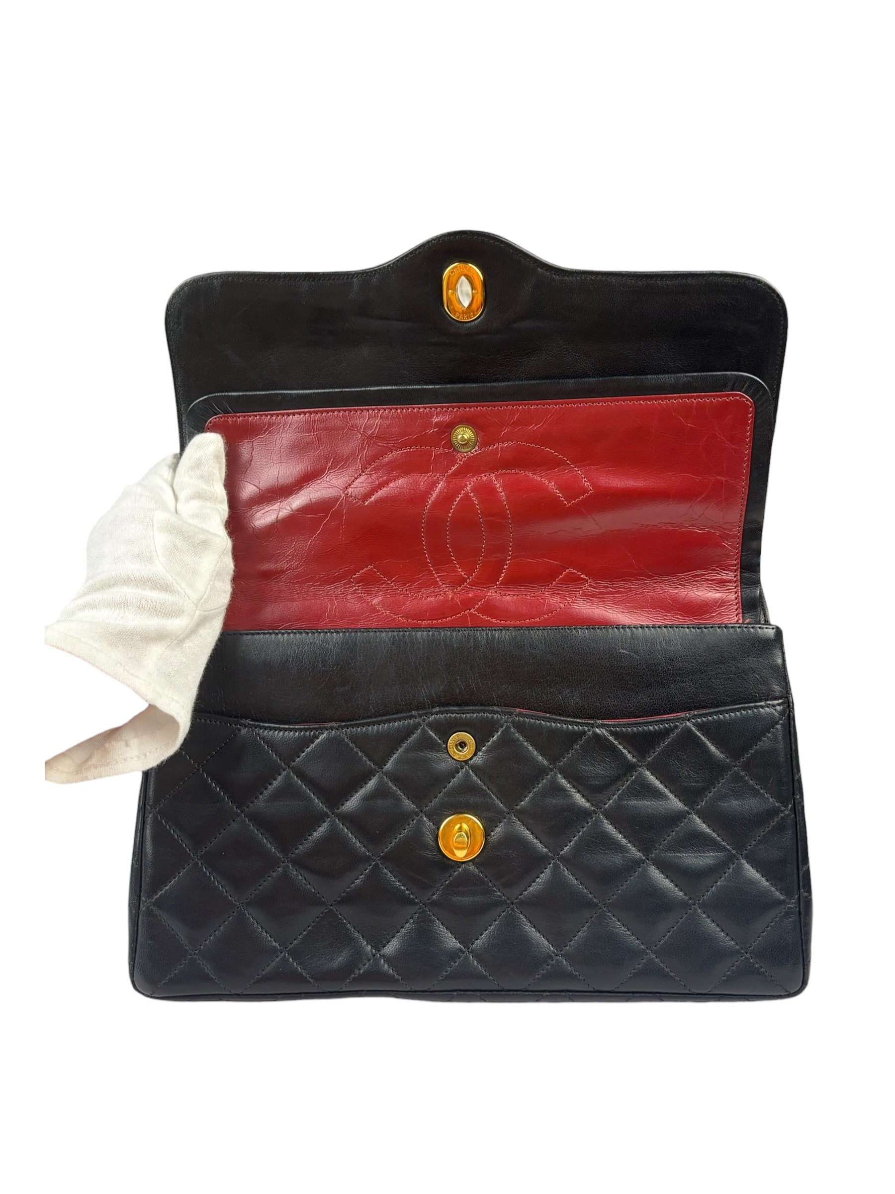 Chanel Vintage Black Quilted Leather Double Flap Bag 1995