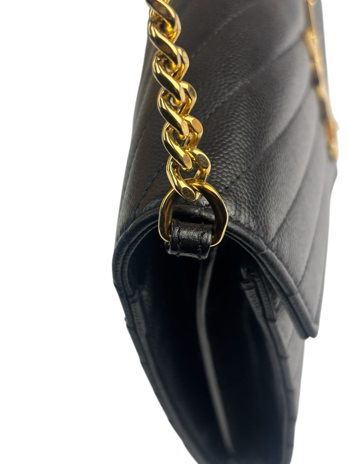YSL Black Pebbled Matelassè Envelope Chain Wallet On Chain
