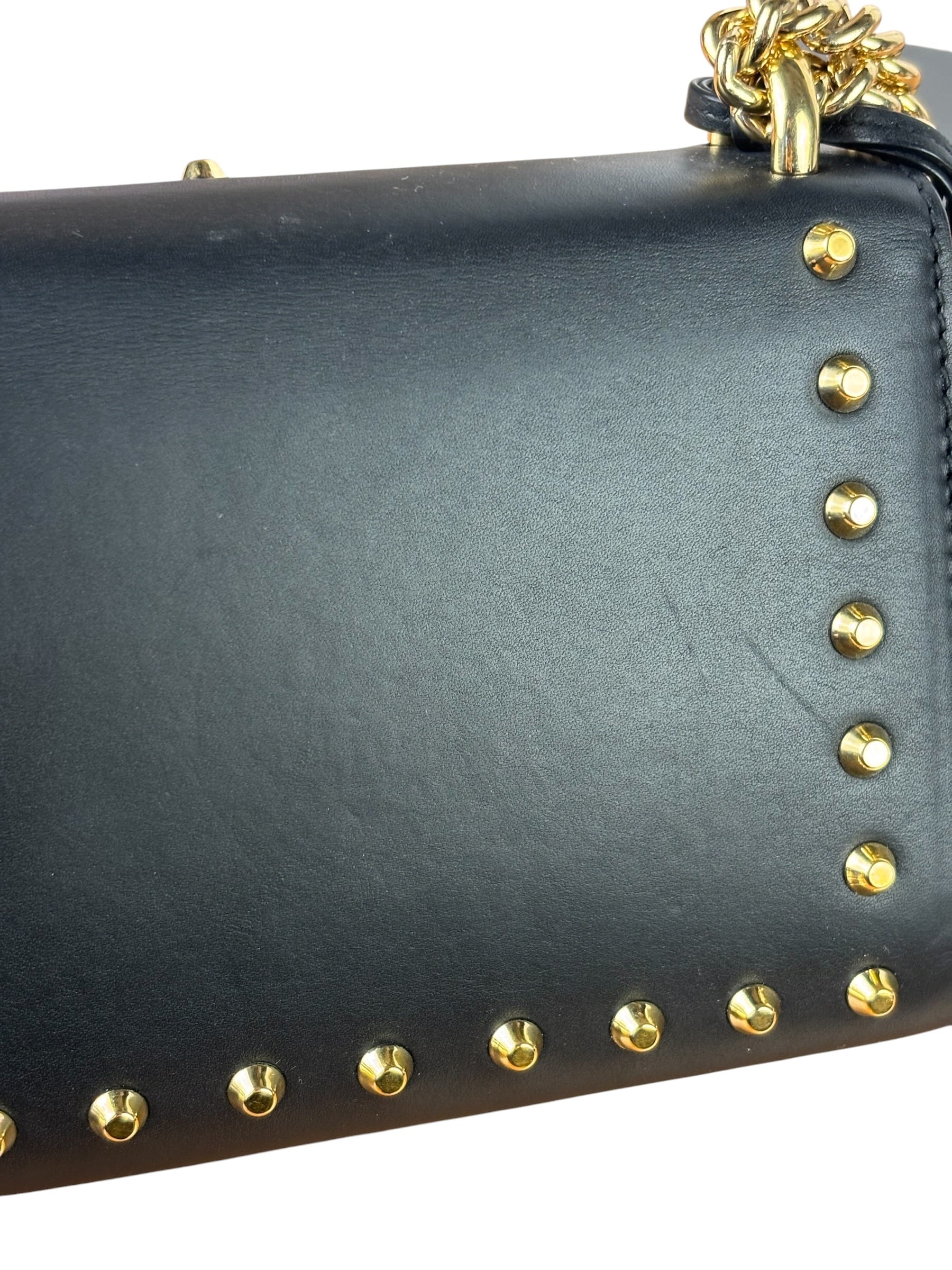 Gucci Small Pearl Studded Leather Padlock Crossbody Black